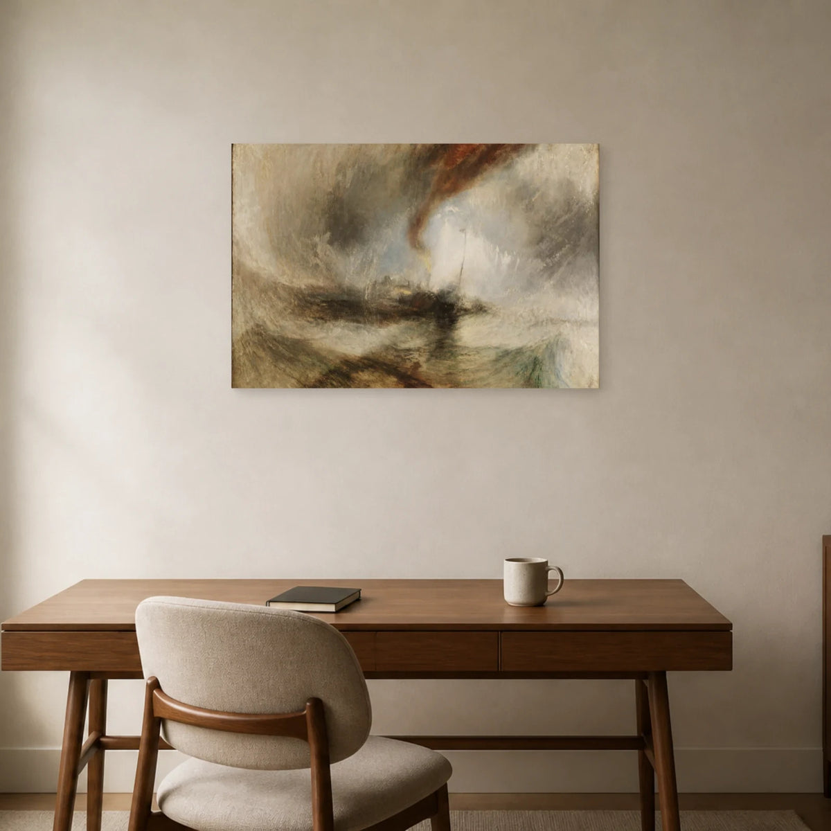 Tableau Tempête de neige : bateau à vapeur au large d’un port – William Turner dans un bureau - Art Virtuoso