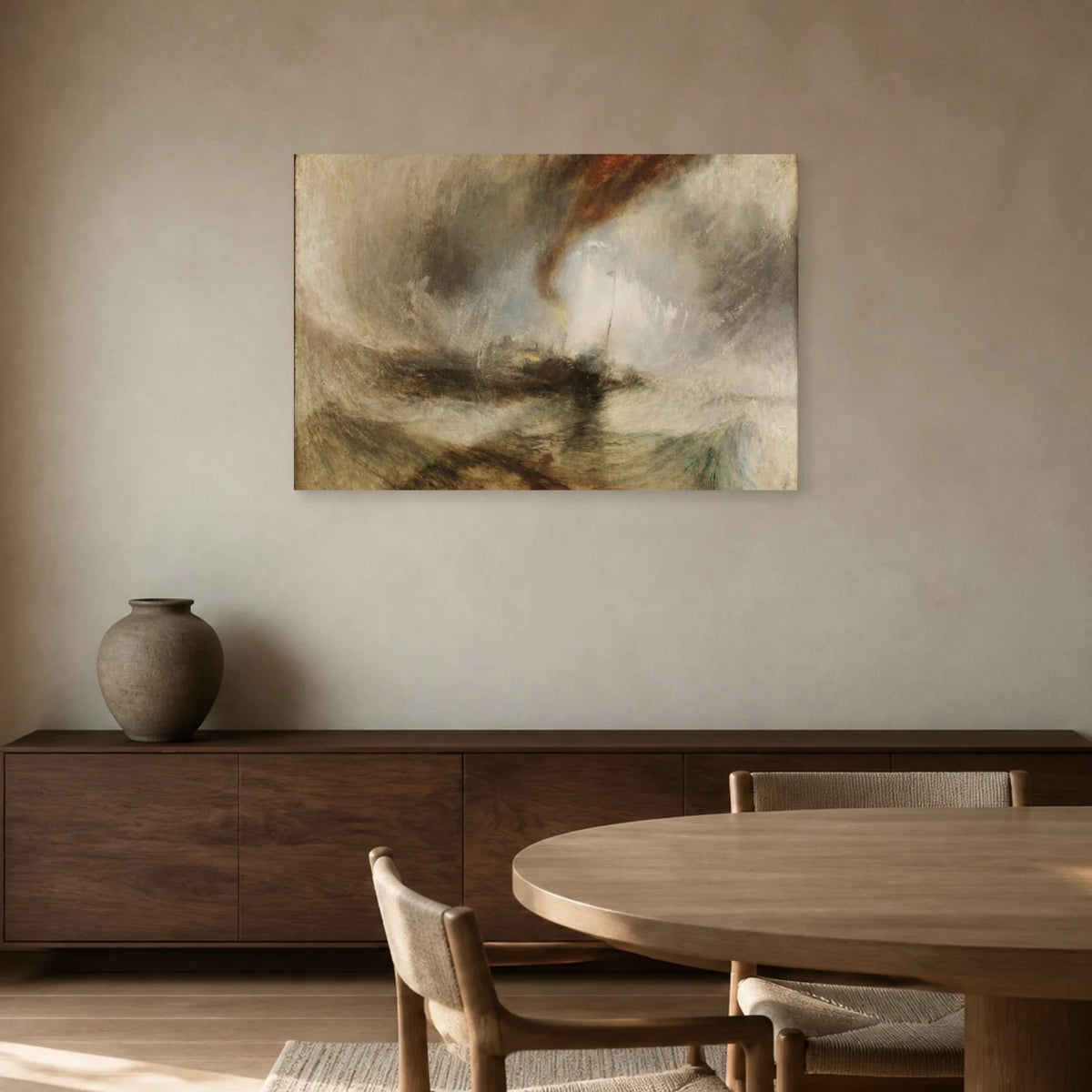 Tableau Tempête de neige : bateau à vapeur au large d’un port – William Turner dans une salle à manger - Art Virtuoso