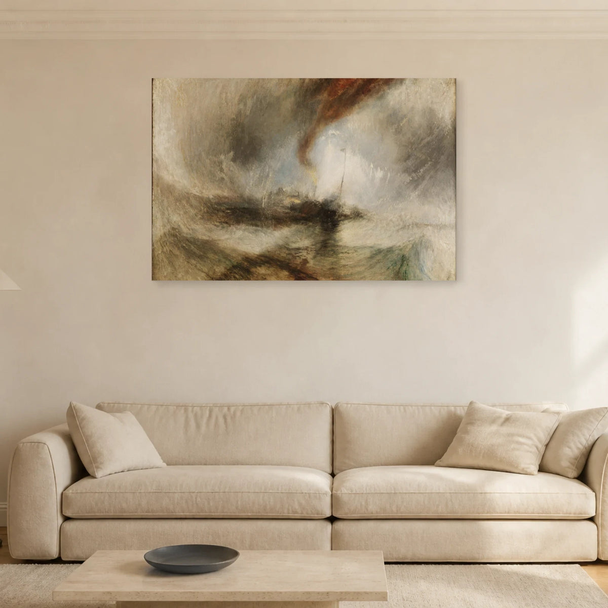 Tableau Tempête de neige : bateau à vapeur au large d’un port – William Turner dans un salon - Art Virtuoso
