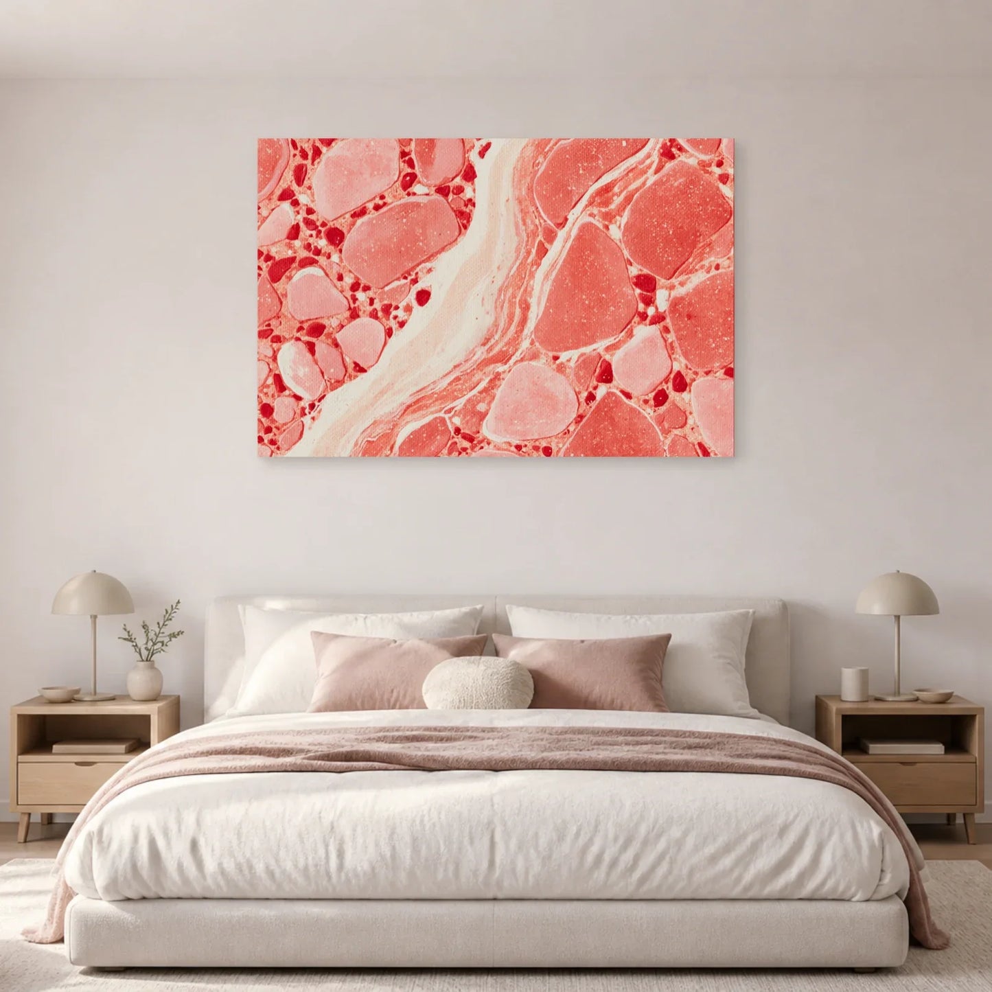 Tableau Terrazzo Rose présenté dans une chambre - Art Virtuoso