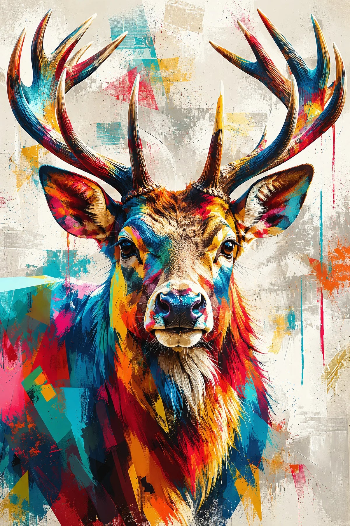 Tableau Tête Cerf Moderne Eclats Colores - impression sur toile, format S