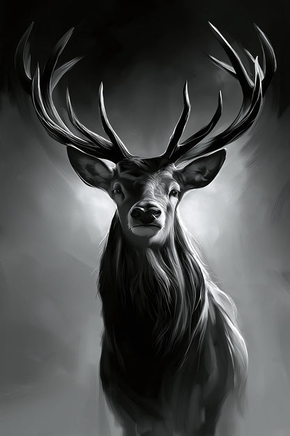 Tableau tête de cerf noir et blanc portrait vertical - format S