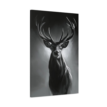 Tableau tête de cerf noir et blanc portrait vertical - toile 3D avec bords imprimés visibles