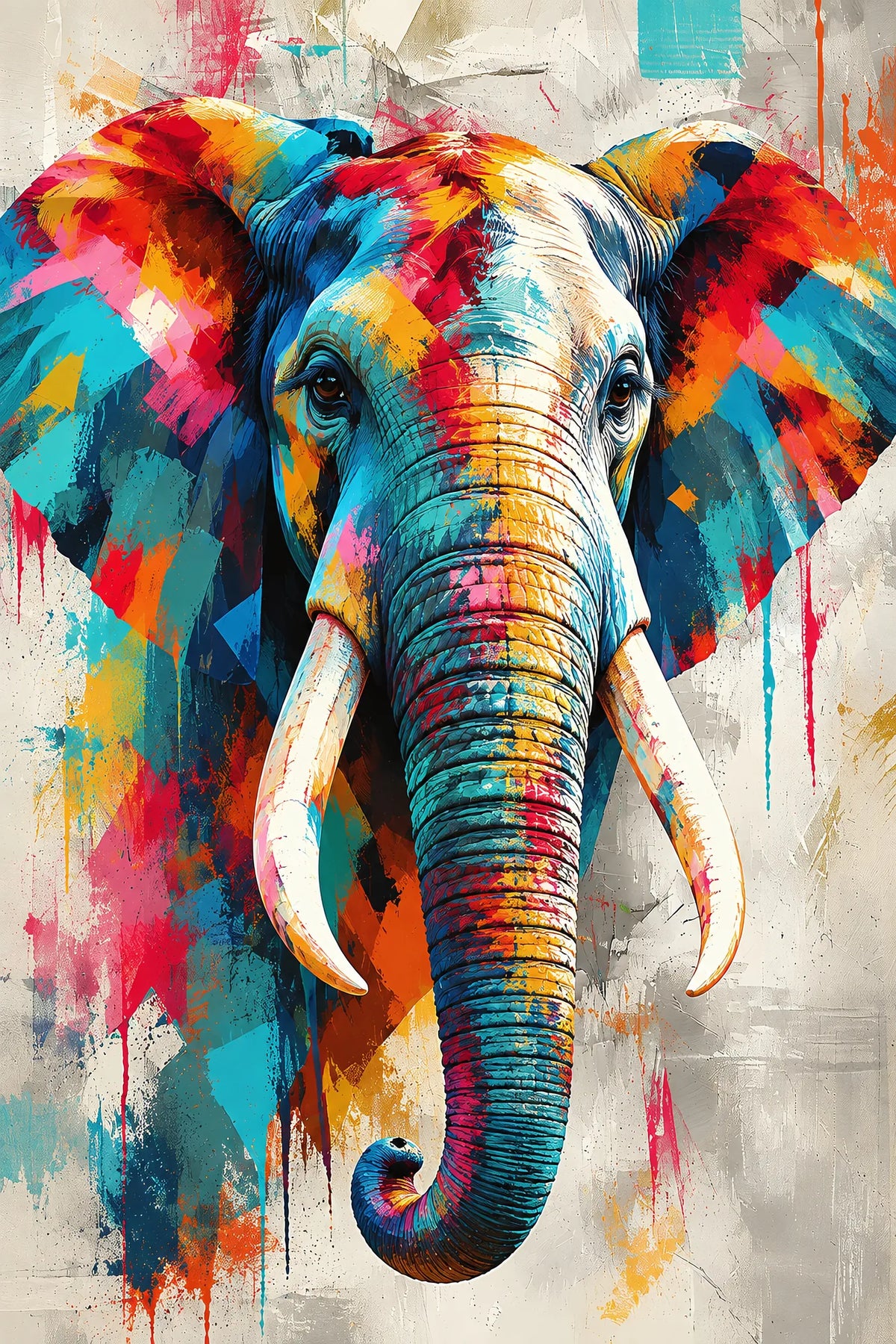 Tableau Tête Éléphant Eclats Colores - impression sur toile, format S