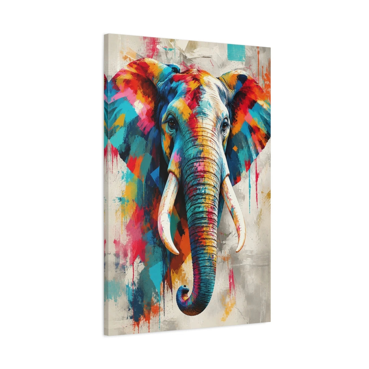 Tableau tête d’éléphant multicolore – Force tranquille - toile 3D avec bords imprimés - Art Virtuoso