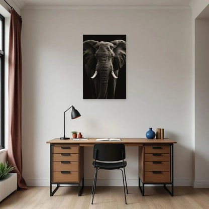 Tableau Tête Éléphant Noir et Blanc dans un bureau - Art Virtuoso