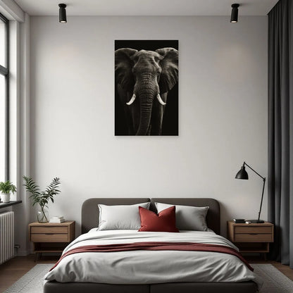 Tableau Tête Éléphant Noir et Blanc dans une chambre - Art Virtuoso