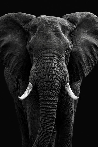 Tableau Tête Éléphant Noir et Blanc - impression sur toile, format XL