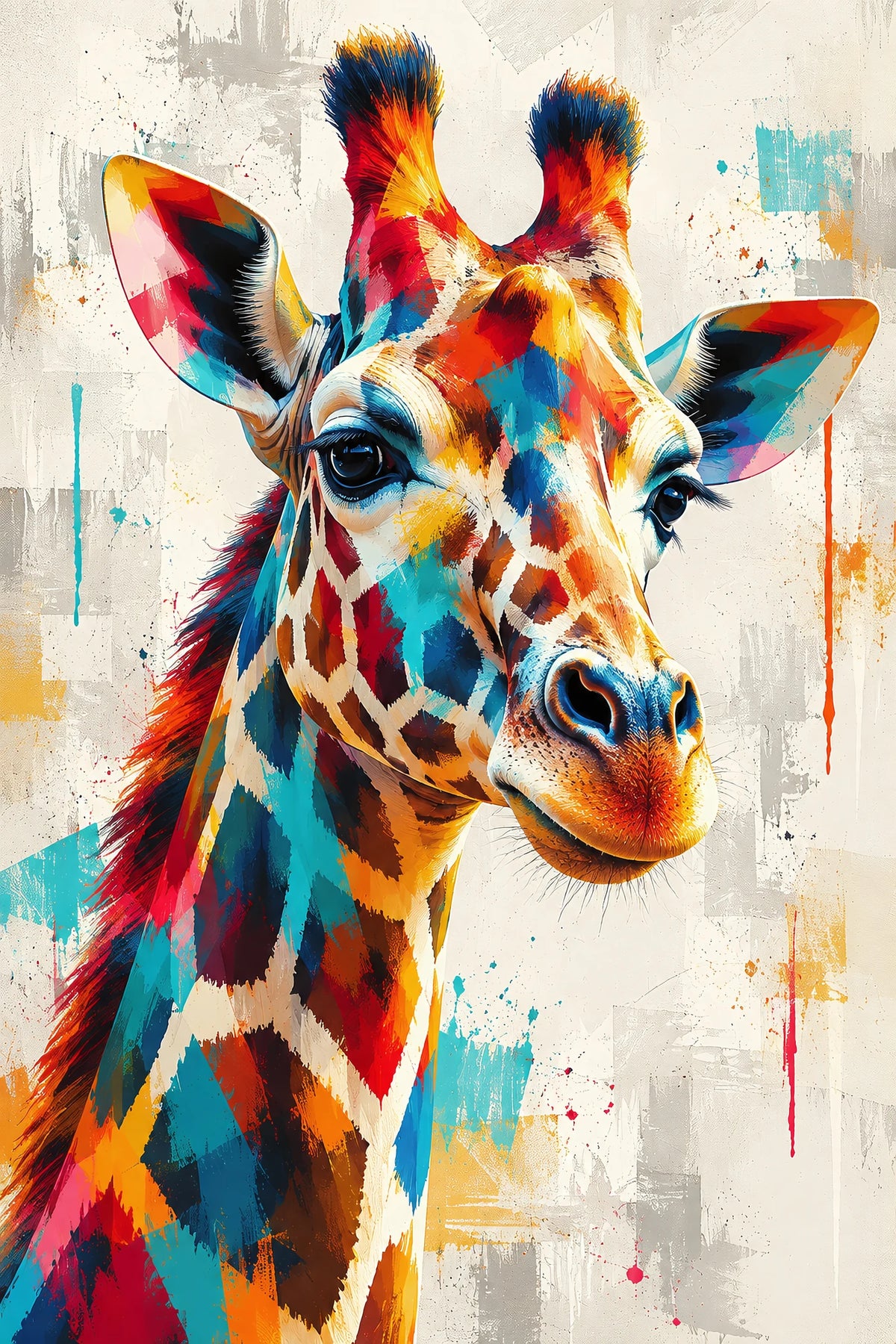Tableau Tête Girafe Eclats Colores - impression sur toile, format S