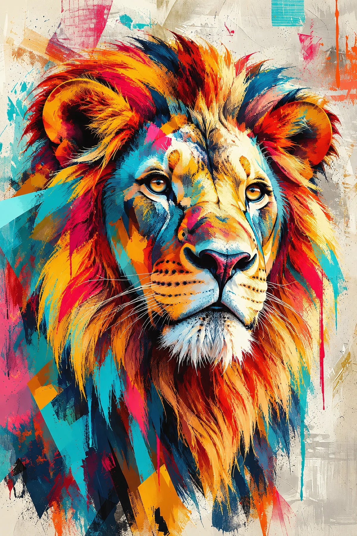 Tableau Tête Lion Eclats Colores - impression sur toile, format S