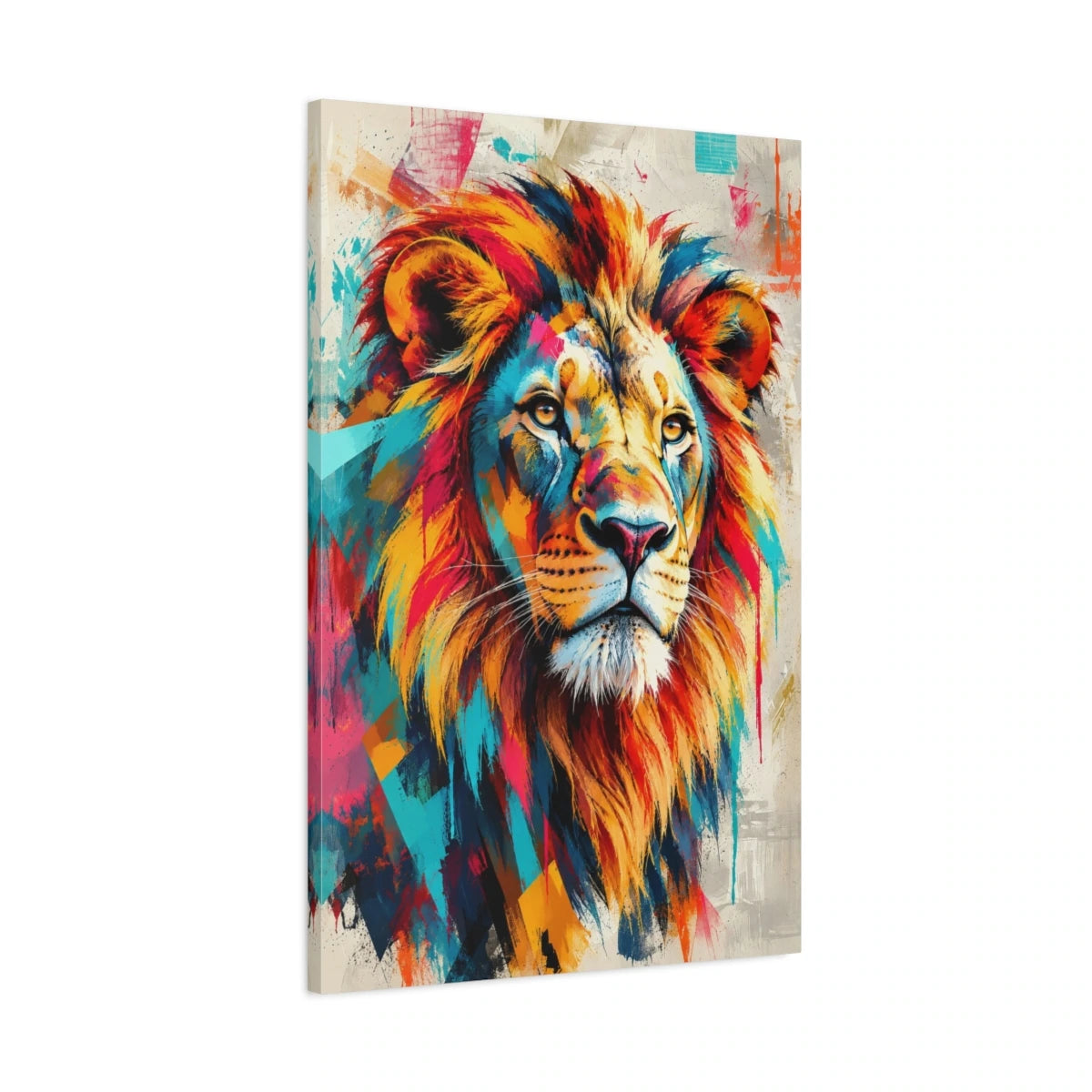 Tableau tête de lion multicolore – Crinière solaire - toile 3D avec bords imprimés - Art Virtuoso