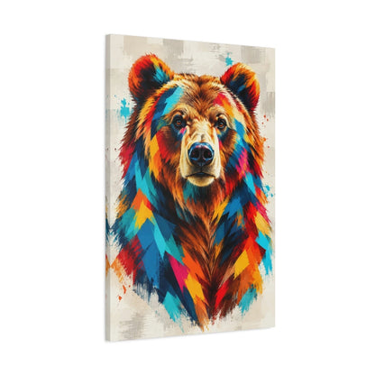 Tableau tête d’ours brun multicolore – Force calme - toile 3D avec bords imprimés - Art Virtuoso