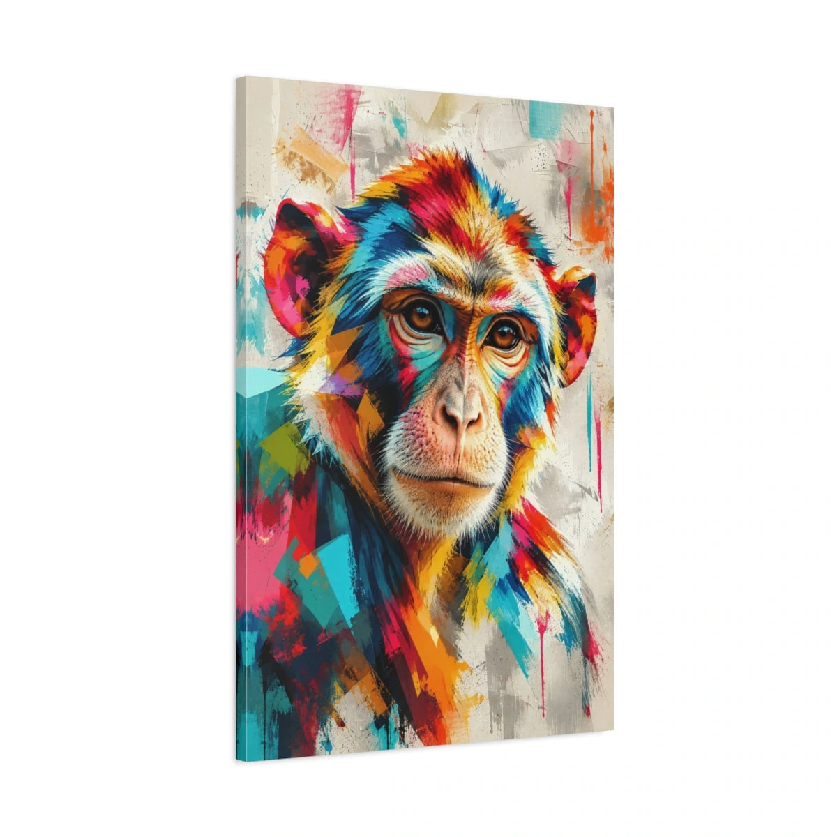 Tableau tête de singe multicolore – Regard tranquille - toile 3D avec bords imprimés - Art Virtuoso