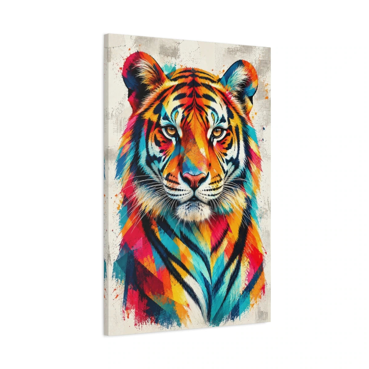 Tableau tête de tigre aux rayures multicolores - toile 3D avec bords imprimés - Art Virtuoso