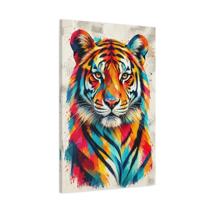 Tableau tête de tigre aux rayures multicolores - toile 3D avec bords imprimés - Art Virtuoso