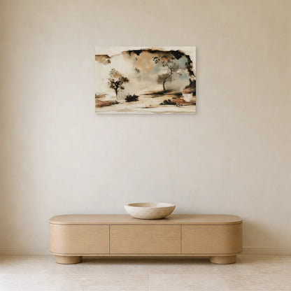 Fresque contemporaine beige mise en scène dans une entrée