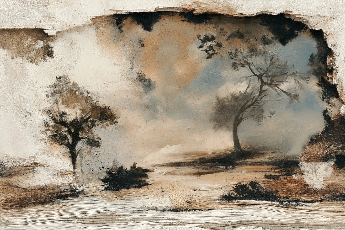 Tableau texture beige Fresque de chaux en taille S