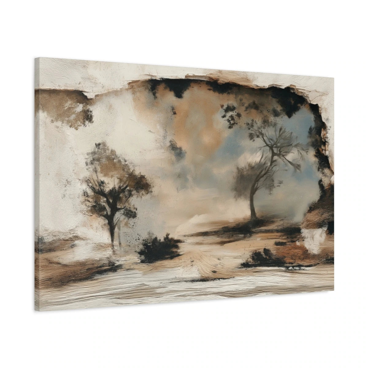 Vue latérale du tableau texture beige Fresque de chaux sur toile