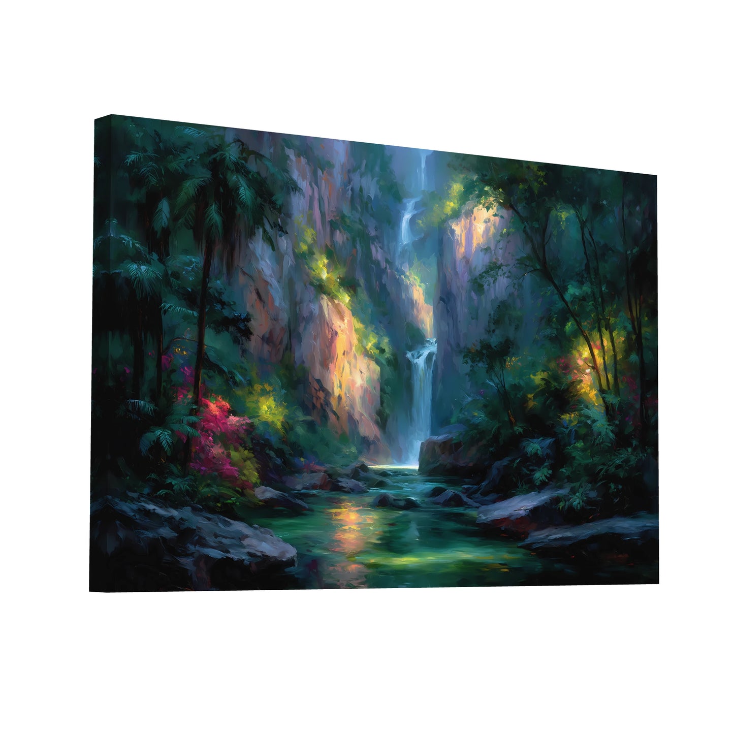 Product Hero 3D WebP Tableau Thème Jungle : Cascade Mystique - Art Virtuoso