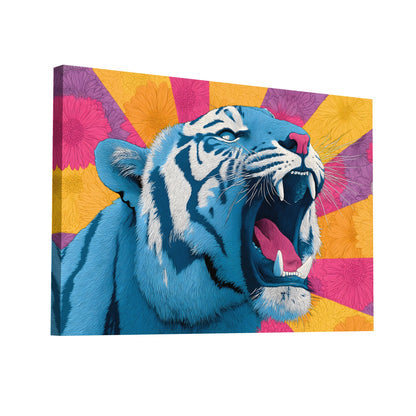 Product Hero 3D WebP Tableau Tigre Pop Art : Rugissement Floral - Art Virtuoso