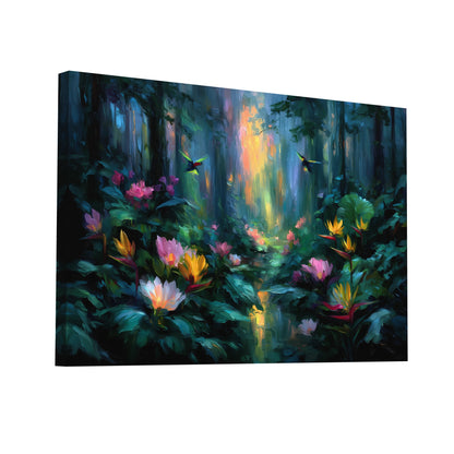 Product Hero 3D WebP Tableau Toile Jungle : Symphonie des Colibris - Art Virtuoso