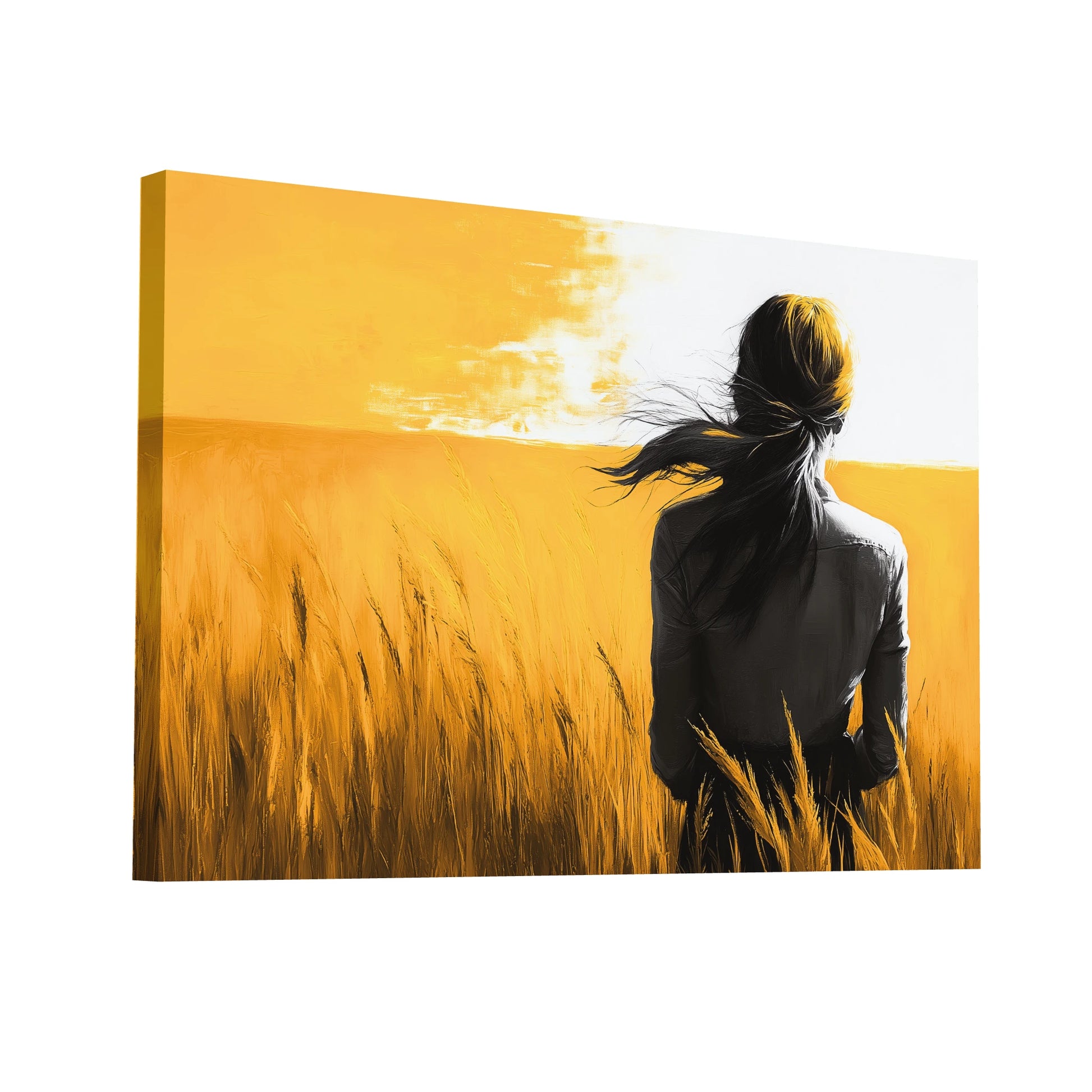Product Hero 3D WebP Tableau Ton Jaune : Contemplation dans les Blés - Art Virtuoso