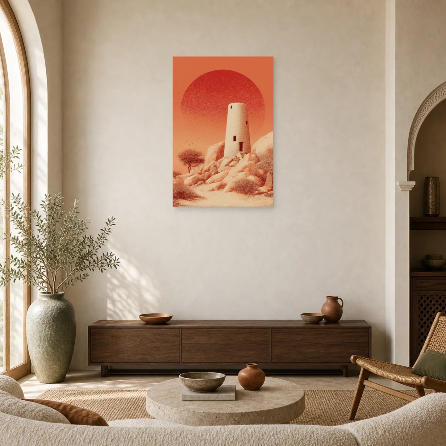 Tableau Tour Ancienne Terracotta dans un salon - Art Virtuoso