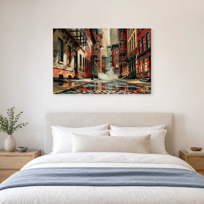 Toile de rue humide à New York exposée dans une chambre