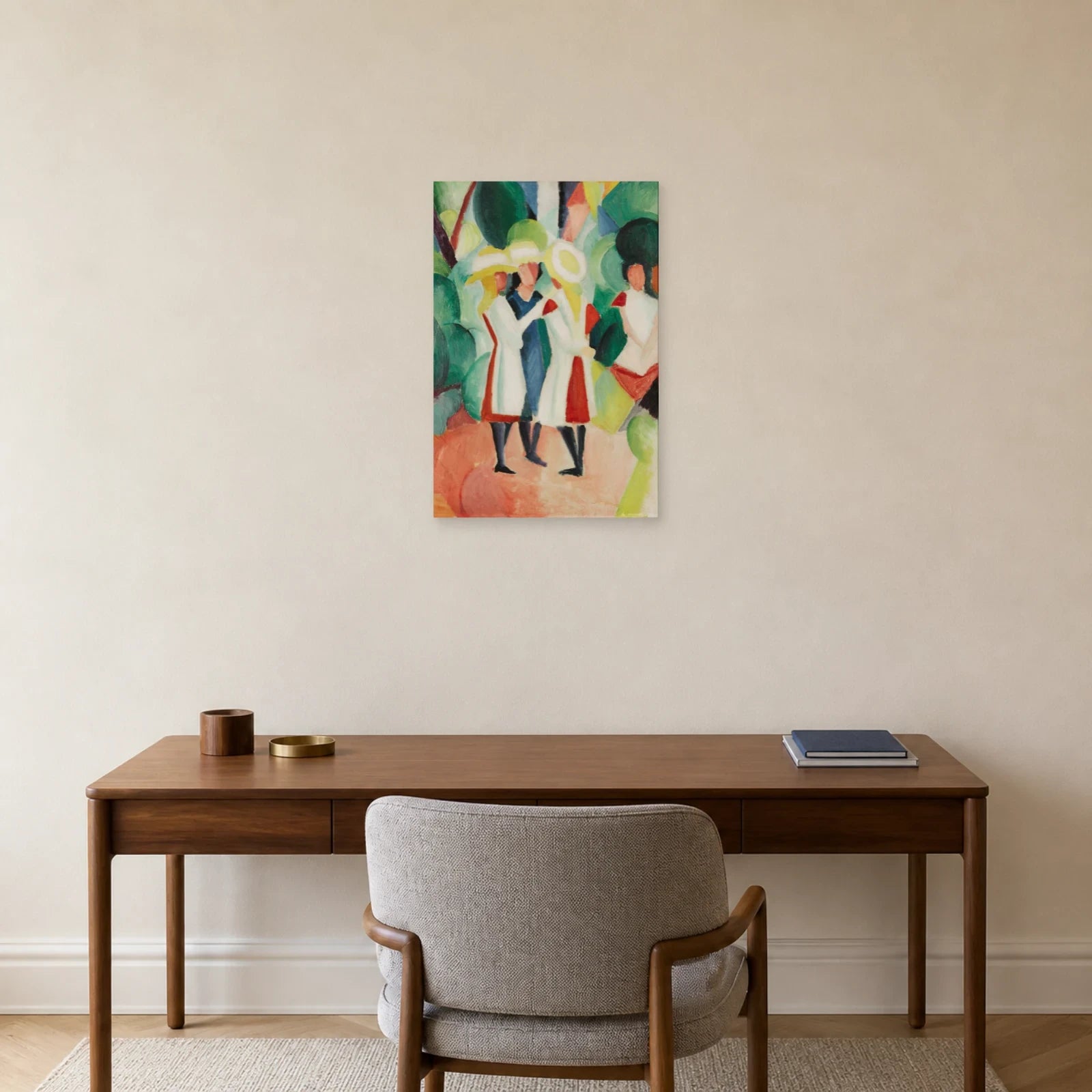 Tableau Trois jeunes filles aux chapeaux de paille jaunes I – August Macke dans un bureau - Art Virtuoso