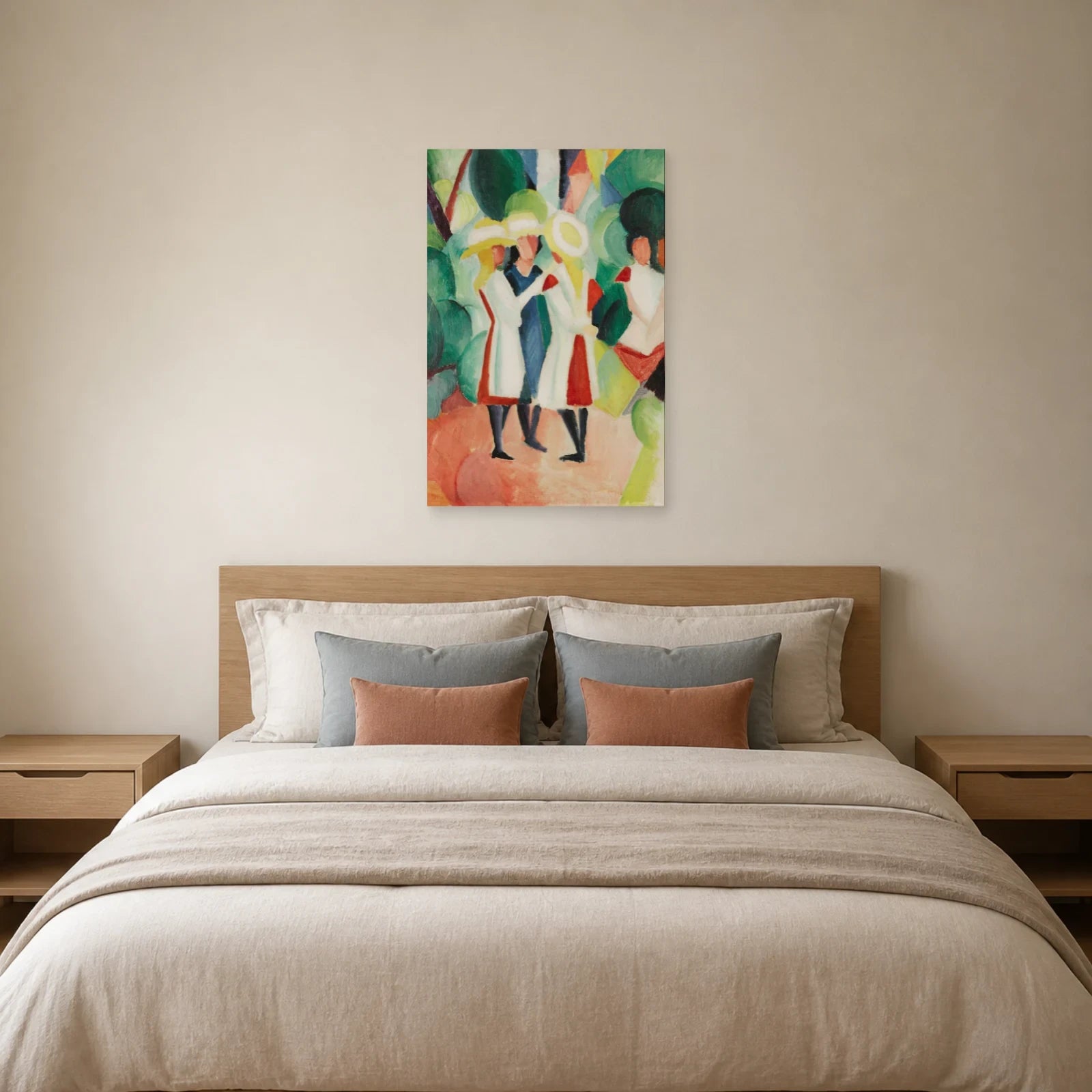 Tableau Trois jeunes filles aux chapeaux de paille jaunes I – August Macke dans une chambre - Art Virtuoso