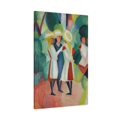 Tableau Trois jeunes filles aux chapeaux de paille jaunes I – August Macke - toile 3D avec bords imprimés - Art Virtuoso