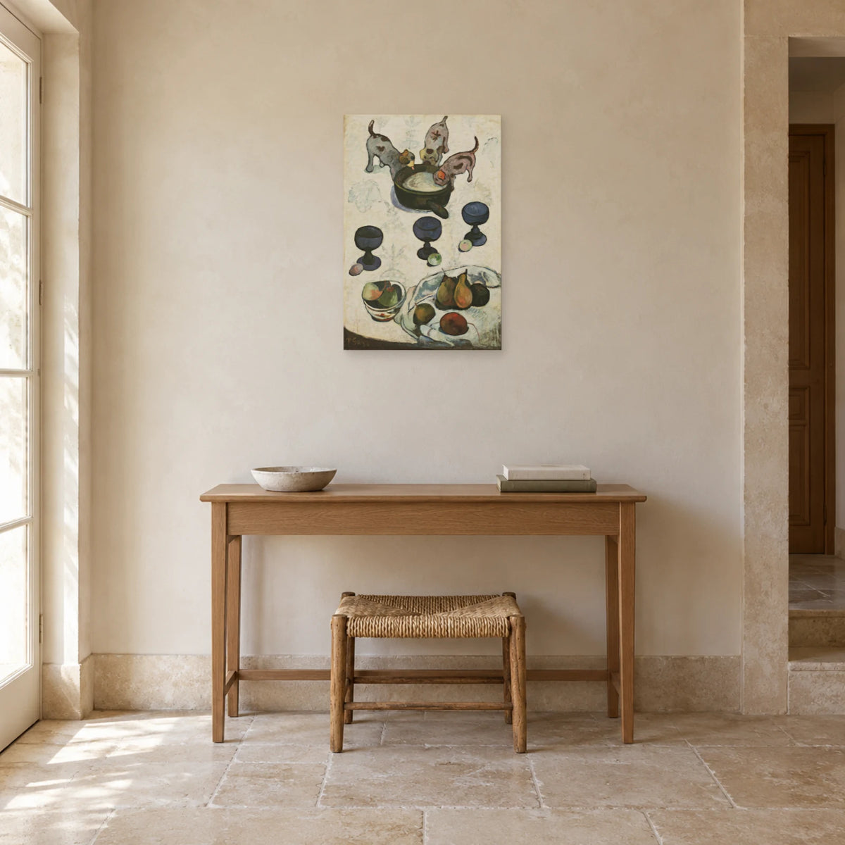 Tableau Nature morte aux trois petits chiens de Paul Gauguin dans une entrée ou un couloir - Art Virtuoso