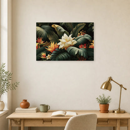 Tableau Tropical Abstrait Feuilles dans un bureau elegant