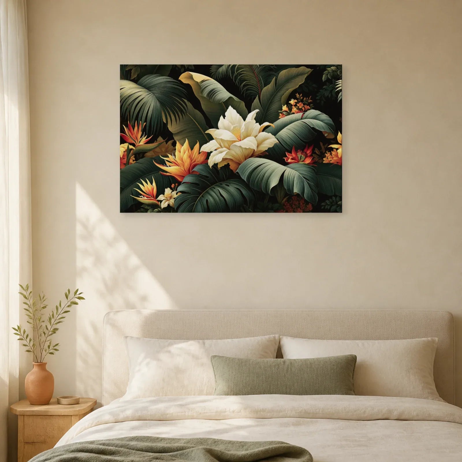 Tableau Tropical Abstrait Feuilles dans une chambre apaisante