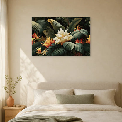 Tableau Tropical Abstrait Feuilles dans une chambre apaisante