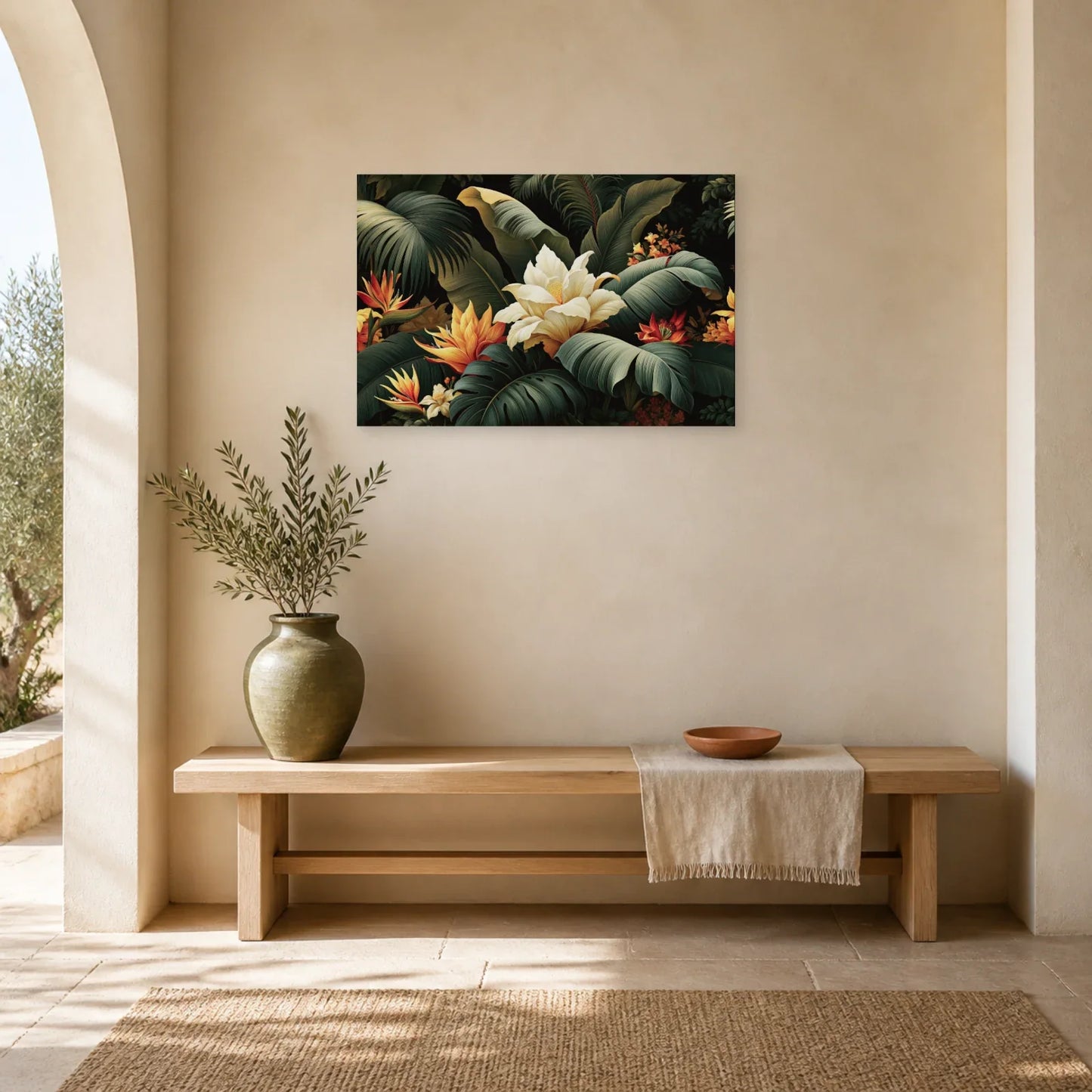 Tableau Tropical Abstrait Feuilles dans une entree ou un couloir decore