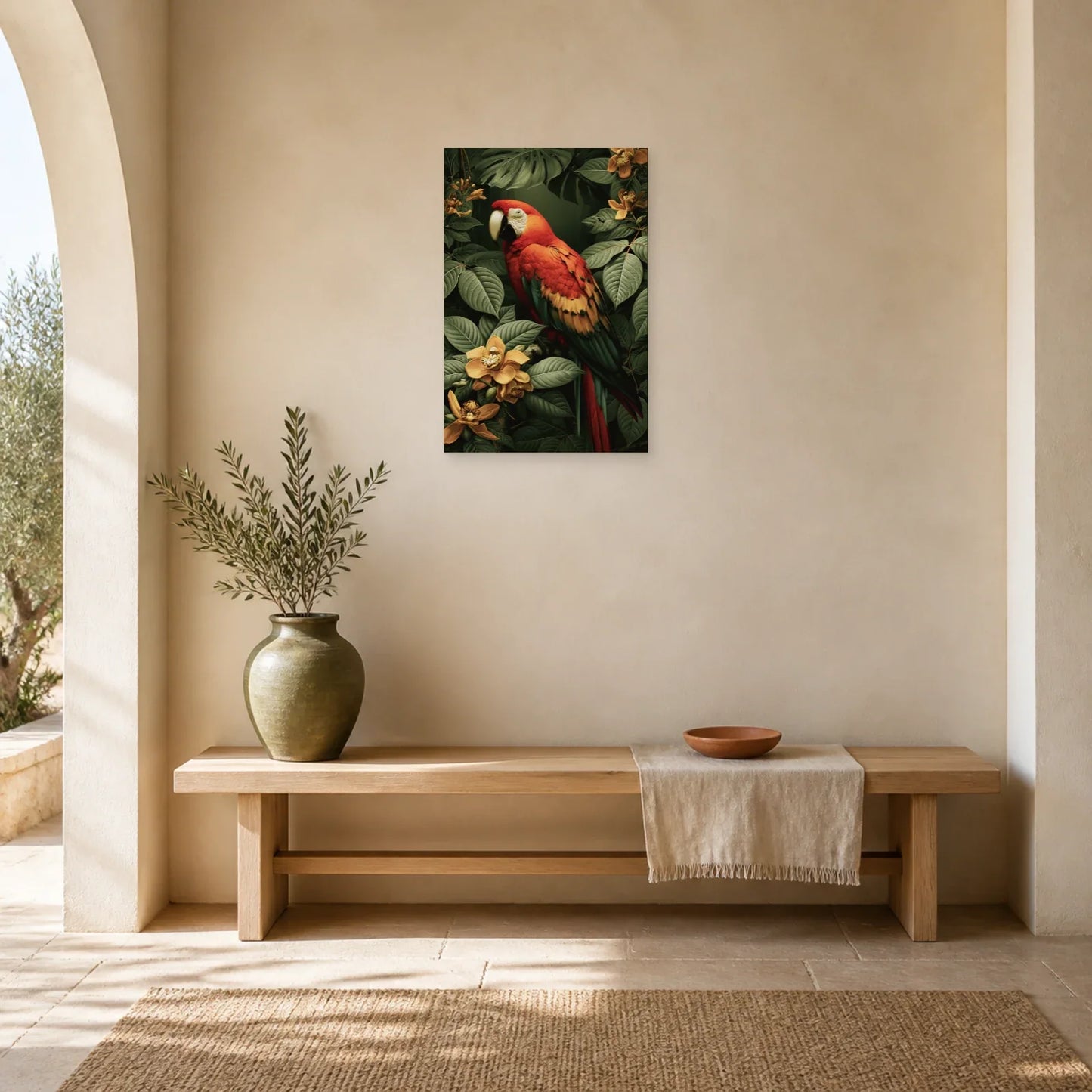 Tableau Tropical Ara Rouge Canopée dans une entree ou un couloir decore