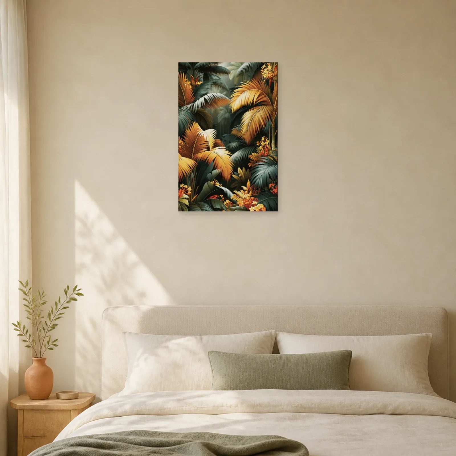 Tableau Tropical Déco Murale Palmiers Sombres dans une chambre apaisante
