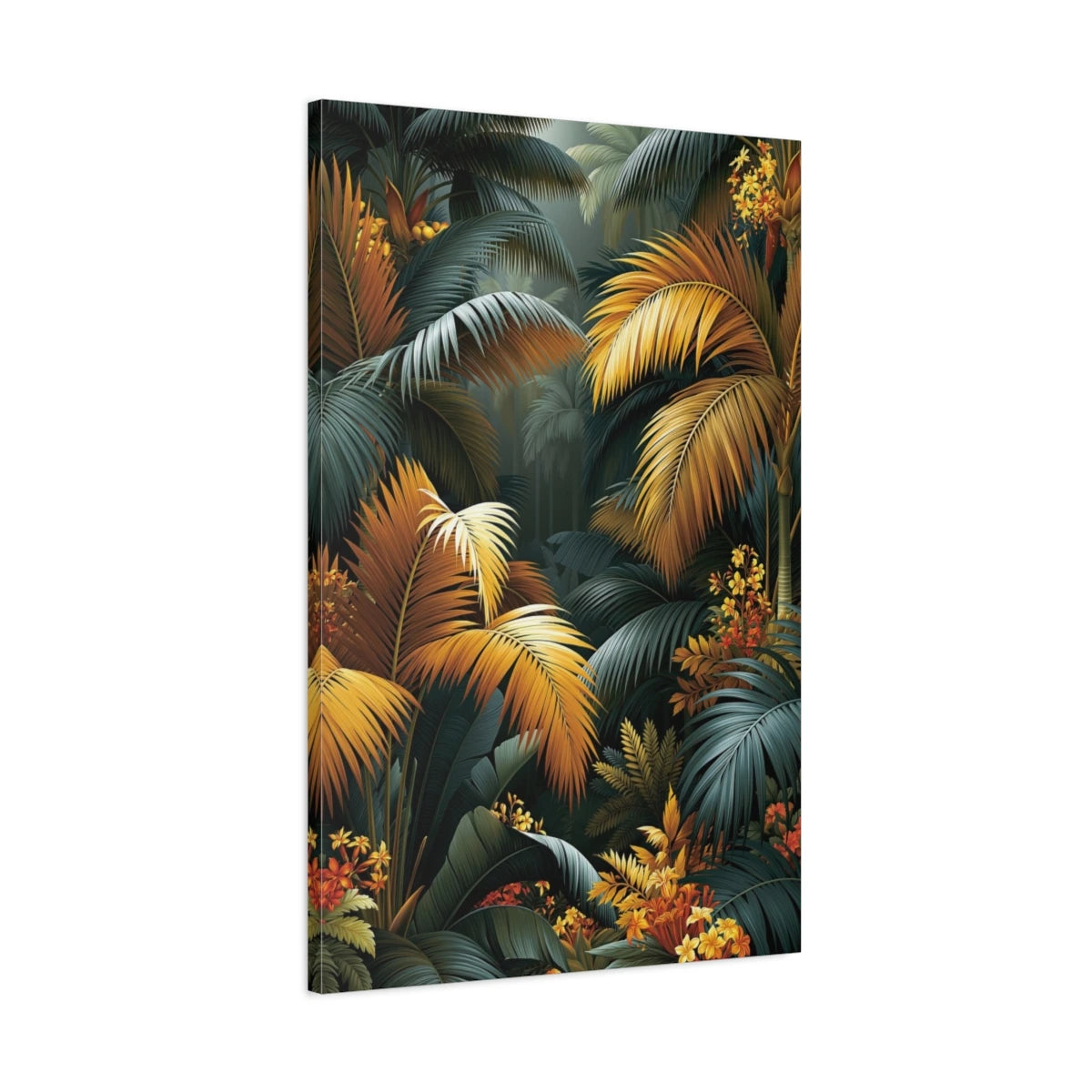 Tableau Tropical Déco Murale Palmiers Sombres - toile 3D avec bords imprimes visibles