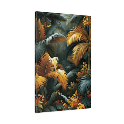 Tableau Tropical Déco Murale Palmiers Sombres - toile 3D avec bords imprimes visibles