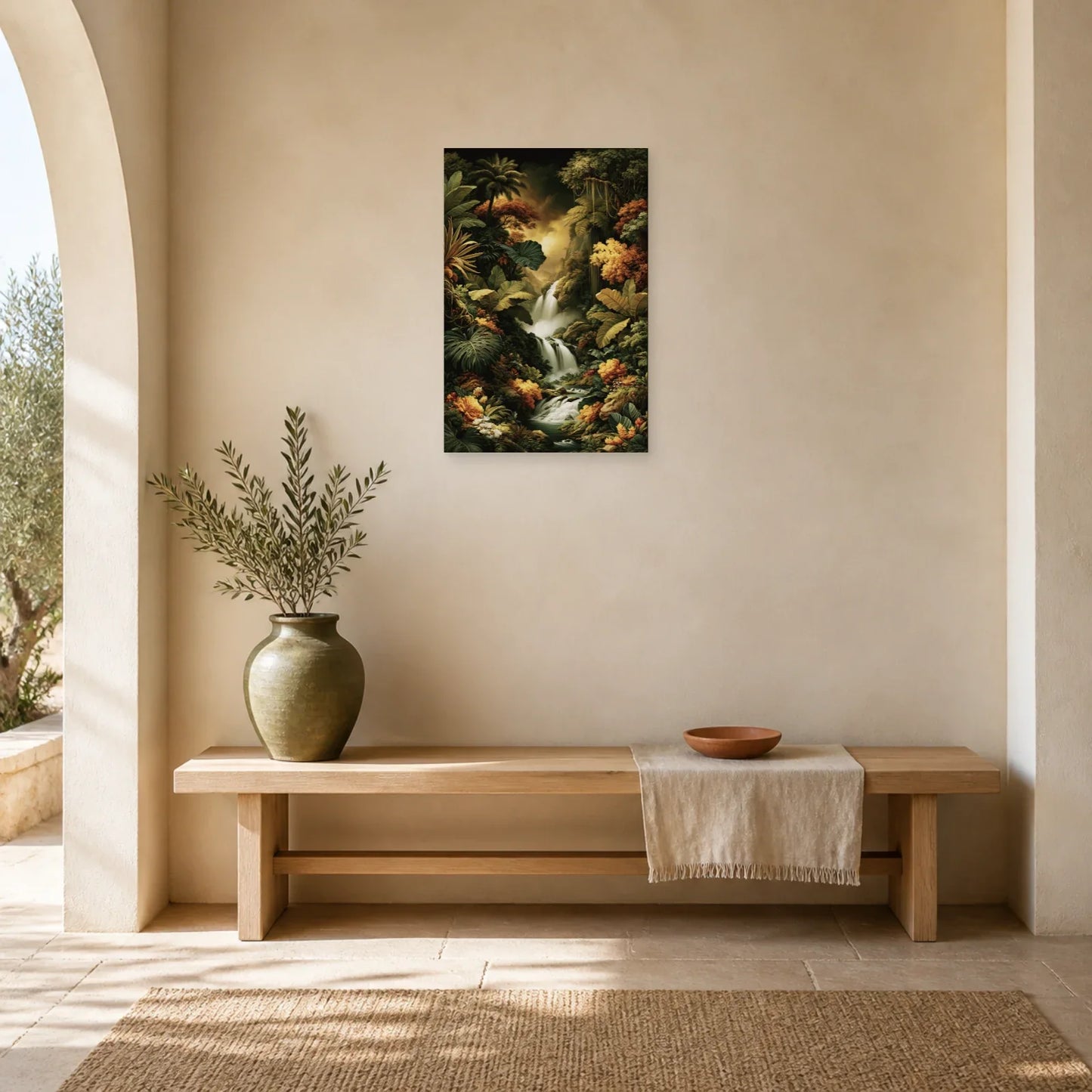 Tableau Tropical Jungle Cascade dans une entree ou un couloir decore
