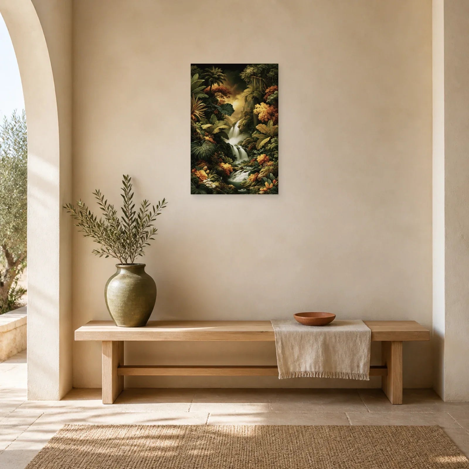 Tableau Tropical Jungle Cascade dans une entree ou un couloir decore