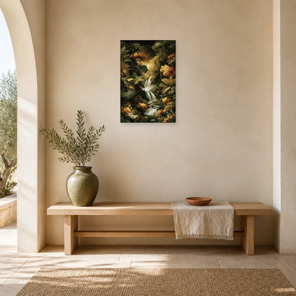 Tableau Tropical Jungle Cascade dans une entree ou un couloir decore