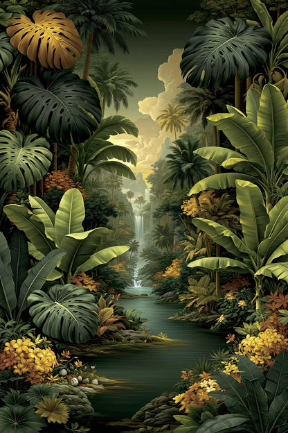 Tableau Tropical Jungle Feuilles Géantes - feuilles geantes de jungle tropicale traversees par la lumiere - format M