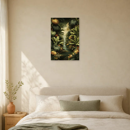 Tableau Tropical Jungle Feuilles Géantes dans une chambre apaisante