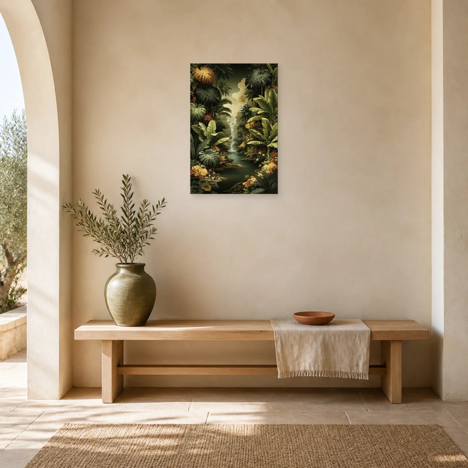 Tableau Tropical Jungle Feuilles Géantes dans une entree ou un couloir decore