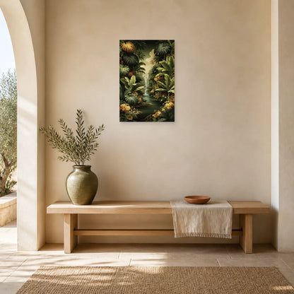 Tableau Tropical Jungle Feuilles Géantes dans une entree ou un couloir decore