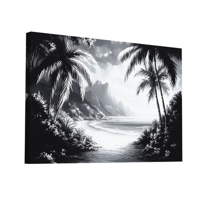 Product Hero 3D WebP Tableau Tropical Noir et Blanc : Hawaï Monochrome - Art Virtuoso