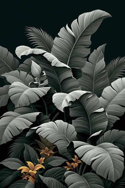 Tableau Tropical Palmes Monochrome - palmes tropicales monochromes en noir, blanc et gris - format M