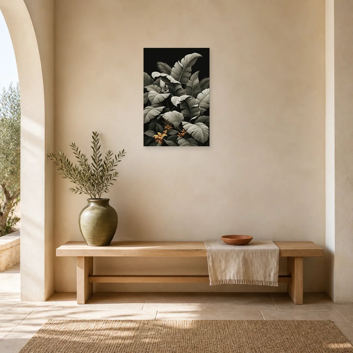 Tableau Tropical Palmes Monochrome dans une entree ou un couloir decore